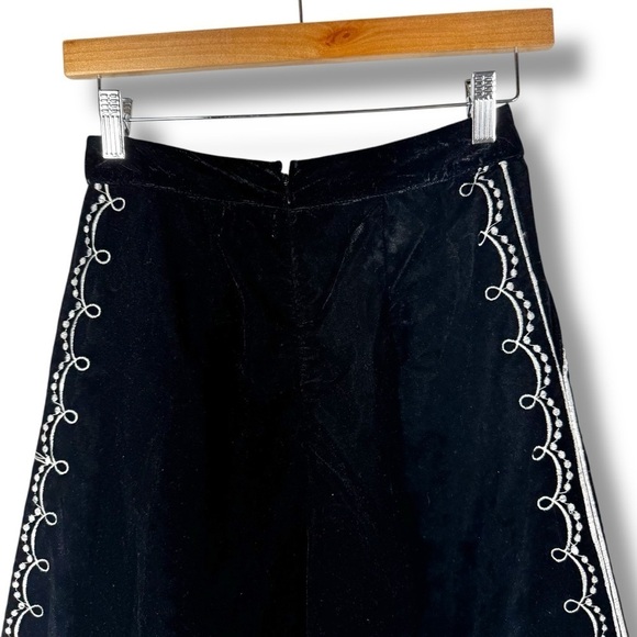 Sage The Label Zella Embroidered Velvet Wide Leg Pants, Black/White, Size Small - Picture 11 of 13